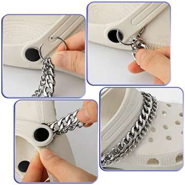 Juinte 4 Pieces Shoe Charms Chain Metal Shoe Chain Clog Sandals Shoe Chain Accessories Decorations for Adult Women Shoes Present(Silver)