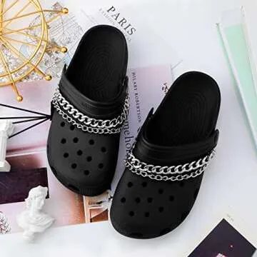 Juinte 4 Pieces Shoe Charms Chain Metal Shoe Chain Clog Sandals Shoe Chain Accessories Decorations for Adult Women Shoes Present(Silver)