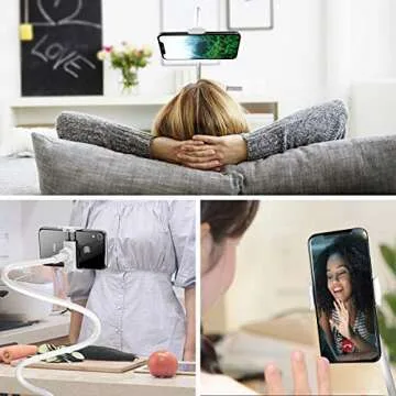 Flexible Gooseneck Phone Holder, licheers Lazy Bed Holder Phone Stand for Phone 11 Pro XS Max XR X 8 7 6 6S Plus, Samsung and 3.5-7 Inch Devices, Overall Length 35.4In (White)