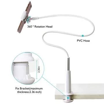 Flexible Gooseneck Phone Holder, licheers Lazy Bed Holder Phone Stand for Phone 11 Pro XS Max XR X 8 7 6 6S Plus, Samsung and 3.5-7 Inch Devices, Overall Length 35.4In (White)