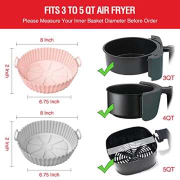 2 Pack Air Fryer Silicone Liners Pot for 3 to 5 QT, Air Fryer Silicone Basket Bowl, Replacement of F...
