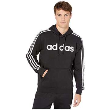 adidas Essentials Men's 3-Stripes Pullover Hoodie, Black/White, XX-Large