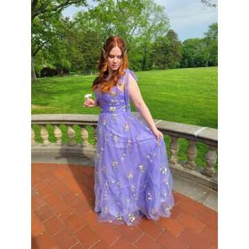 Qgeno Long Tulle Prom Dresses Floral Embroidery Puffy Fairy Dress Blue Sweetheart A Line Formal Evening Party Gowns for Women US6