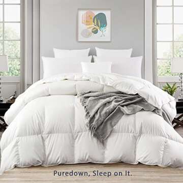 puredown® Down Comforter King Size All Season Duvet Insert, 75% Down Filled Soft 100% Cotton Year Round Use Cloud Fluffy Medium Warmth Comforter