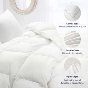 puredown® Down Comforter King Size All Season Duvet Insert, 75% Down Filled Soft 100% Cotton Year Round Use Cloud Fluffy Medium Warmth Comforter