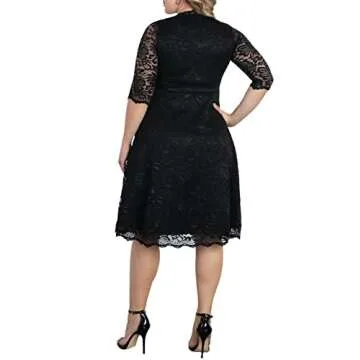 Kiyonna Women's Plus Size Mademoiselle Lace Dress - Elegant A-Line Midi Dress for Any Event