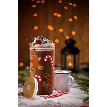 ANOTION Christmas Cups, Colored Christmas Mugs Unique Teachers Gifts White Elephant Gifts for Adults Mason Jars Glass Cups with Lid and Straw Tumbler Drinking Glasses Coffee Cups Gifts for Women