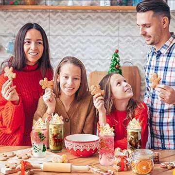 ANOTION Christmas Cups, Colored Christmas Mugs Unique Teachers Gifts White Elephant Gifts for Adults Mason Jars Glass Cups with Lid and Straw Tumbler Drinking Glasses Coffee Cups Gifts for Women