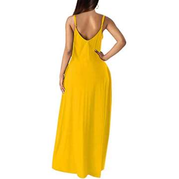 Wolddress Womens Casual Sleeveless Plus Size Loose Plain Long Maxi Dress with Pocket Yellow S