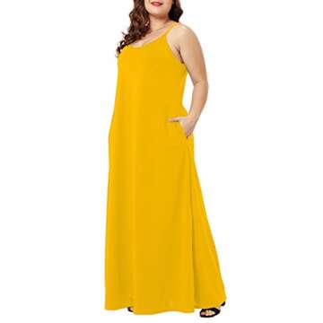 Wolddress Womens Casual Sleeveless Plus Size Loose Plain Long Maxi Dress with Pocket Yellow S