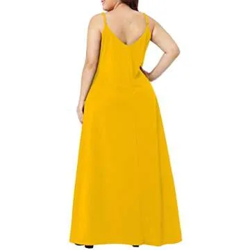 Wolddress Womens Casual Sleeveless Plus Size Loose Plain Long Maxi Dress with Pocket Yellow S