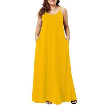 Wolddress Womens Casual Sleeveless Plus Size Loose Plain Long Maxi Dress with Pocket Yellow S