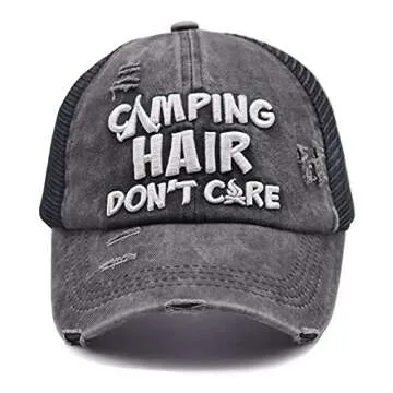 MANMESH HATT Camping Accessories for RV Campers, Ponytail Hat Gift for Women, Vintage Washed Camp De...