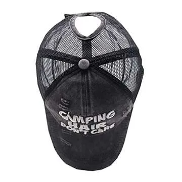 MANMESH HATT Camping Accessories for RV Campers, Ponytail Hat Gift for Women, Vintage Washed Camp Decor Hair Don't Care Baseball Cap