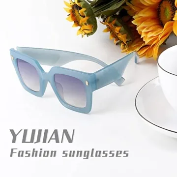 YuJian Vintage Square Oversized Sunglasses for Women
