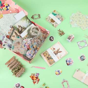 Grabie Easter Scrapbook Box, Complete Scrapbooking Kit with Full-Size Stickers and Paper, Ideal for Albums, Card Making, DIY Projects, and More