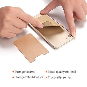 OBVIS Cell Phone Pocket Self Adhesive Card Holder Stick On Wallet Sleeve with Adhesive ID Credit Card ATM Card Holder for iPhone Android 2 Pack GOLD