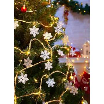 9.8 Ft Christmas Garland Snowflake Fairy Lights with 30 LEDs for Indoor Decor