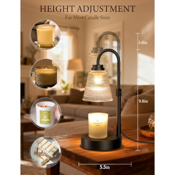 Candle Warmer Lamp with Timer Dimmable, Adjustable Height Wax Melts Warmer for Jar Candles, Housewar...