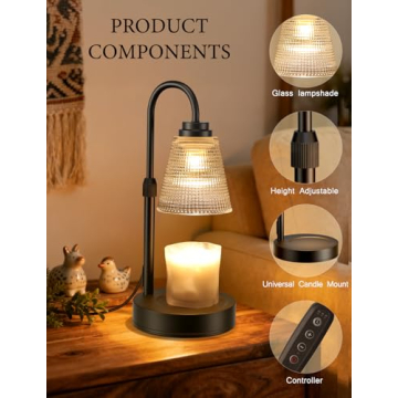 Dimmable Candle Warmer Lamp with Timer & Adjustable Height