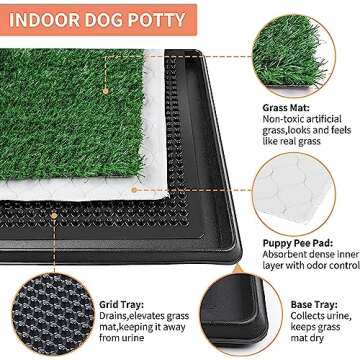 Dog Grass Pet Loo Indoor/Outdoor Portable Potty, Dog Litter Box, Artificial Grass Patch Bathroom Mat and Washable Pee Pad for Puppy Training, Full System with Trays (Pet Training Tray, 20"x16")