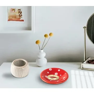 dgudgu Mushroom Ring Holder Jewelry Tray Red Ring Dish Ceramic Trinket Storage Jar Mini Engagement Ring Holder
