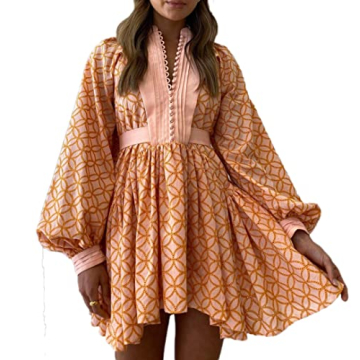 Roiii Women A-Line Long Sleeve Party Dress - Watermelon