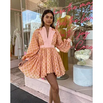 Roiii Women A-Line Long Sleeve Party Dress - Watermelon