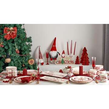 Bico Toile De Jouy Winter Wonderland Ceramic 8.75 inch Scalloped Salad Plates, Set of 4, for Salad, Appetizer, Microwave & Dishwasher Safe