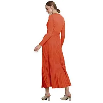 RanRui Long Sleeve Pleated Sweater Dress for Women