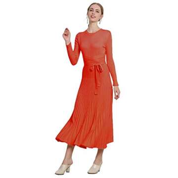 RanRui Long Sleeve Pleated Sweater Dress for Women