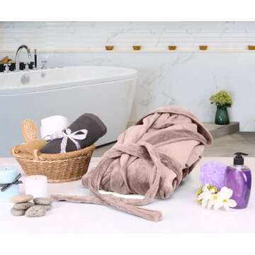 NY Threads Women's Fleece Hooded Bathrobe Plush Long Spa Robe, Medium, Taupe