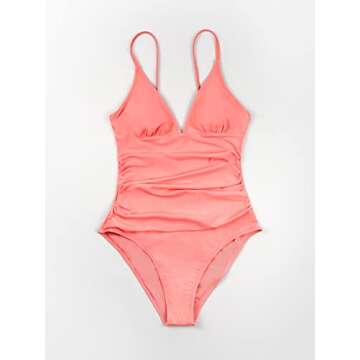 CUPSHE Women's V-Neck One Piece Swimsuit, Light Pink