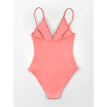 CUPSHE Women's V-Neck One Piece Swimsuit, Light Pink