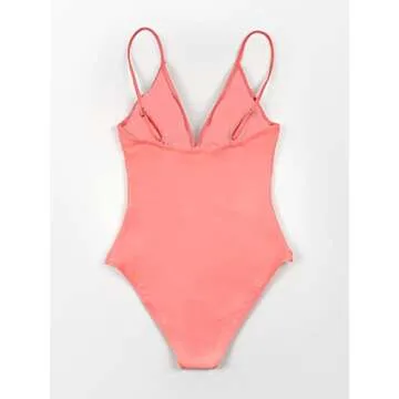 CUPSHE Women's V-Neck One Piece Swimsuit, Light Pink