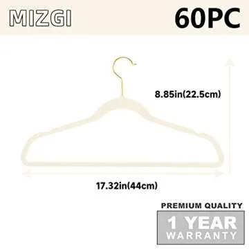 MIZGI Premium Velvet Hangers Pack 60 Pcs Heavyduty - Non Slip Slimline - Velvet Suit Hangers Ivory - Gold Hooks,Space Saving Clothes Hangers
