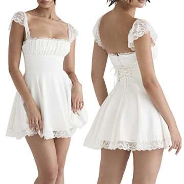 Graduation Dresses for Women 2023 Lace Short Sleeve Backless Bodycon A-Line Dress Aesthetic Fairy Corset Mini Dress