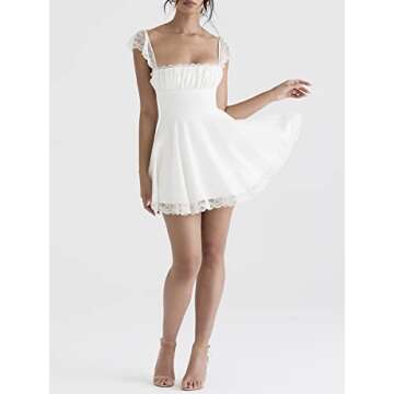 Graduation Dresses for Women 2023 Lace Short Sleeve Backless Bodycon A-Line Dress Aesthetic Fairy Corset Mini Dress