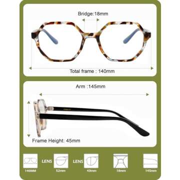 Ailebre Computer Blue Light Blocking Glasses for Women,Blue Light Glasses Polygon Anti Glare Eyewear,Fashion Eyeglasses Readers for Bluelight Glasses Mens Jody