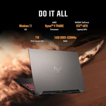 ASUS TUF Gaming A16 (2024) Gaming Laptop, 16” QHD+ 165Hz 16:10 Display, AMD Ryzen™ 9 7940HX, NVIDIA® GeForce RTX™ 4070, 16GB DDR5, 1TB PCIe Gen4 SSD, Wi-Fi 6, Windows 11, FA607PI-AS94