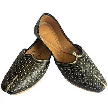 Step n Style Men's Black Khussa Shoes for Weddings