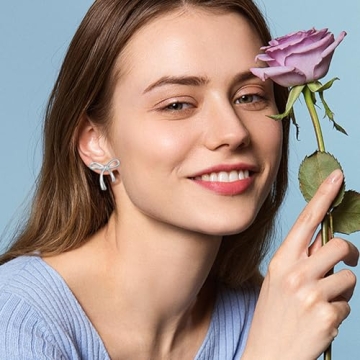Elegant COORWEEL Silver Bow Stud Earrings for Women