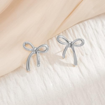 Elegant COORWEEL Silver Bow Stud Earrings for Women