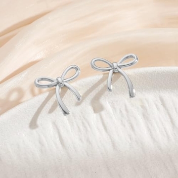 Elegant COORWEEL Silver Bow Stud Earrings for Women