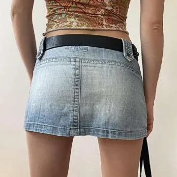 Retro Style Denim Skirt Hot Girl Low Waist Skirt Irregular Zipper Stitching Bag Hip Skirt Street Punk Mini Skirt (S,Small)