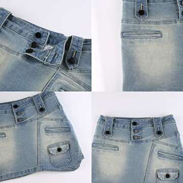 Retro Style Denim Skirt Hot Girl Low Waist Skirt Irregular Zipper Stitching Bag Hip Skirt Street Punk Mini Skirt (S,Small)