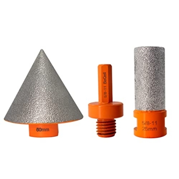 3Pcs 2" Diamond Beveling Chamfer Bits Tile Cone with 5/8-11 Thread Adapter 1" Diamond Finger Milling...