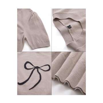 Arach&Cloz Women's Puff Sleeve Sweater - Trendy Bow Knit