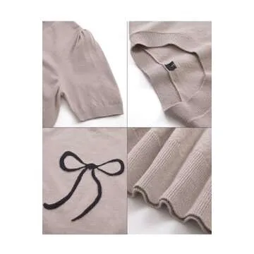 Arach&Cloz Women's Puff Sleeve Sweater - Trendy Bow Knit