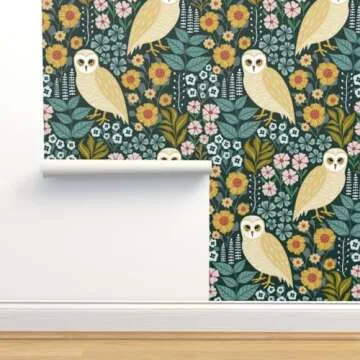 Woodland Owls Floral Peel & Stick Wallpaper - Spoonflower